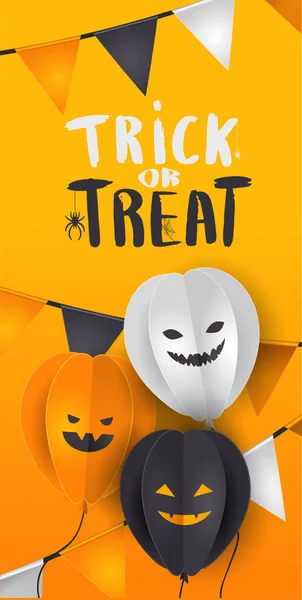 Happy Halloween Banner Design Template Paper Balloon Pumpkins Emojis Wichiringa — Stockvektor