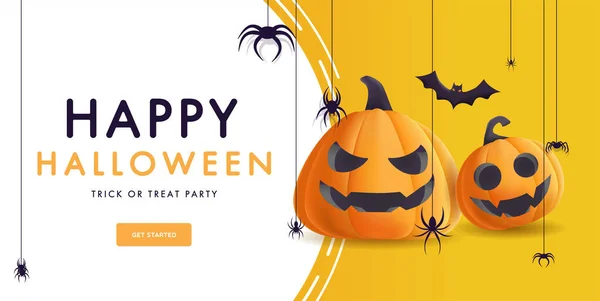 Happy Halloween Banner Illustration Realistic Pumpkins Faces Modern Design — 스톡 벡터