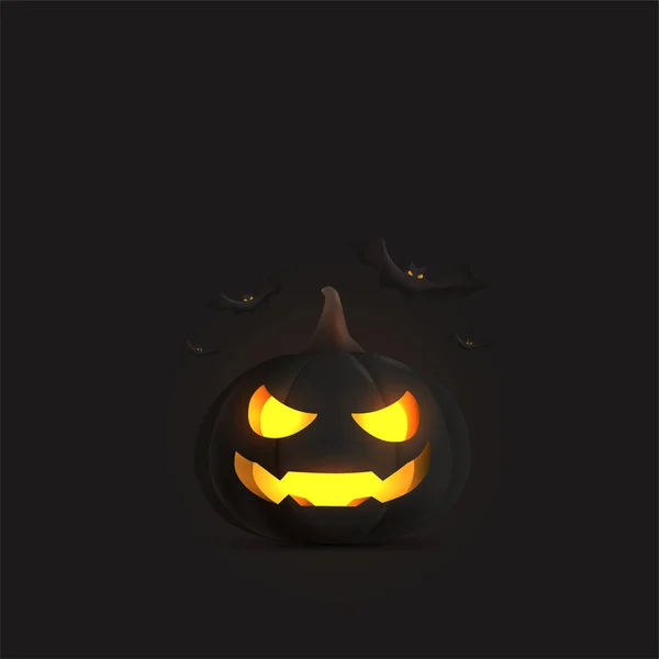 Black Realistic Empty Pumpkin Isolated White Background Modern Halloween Symbol — 图库矢量图片