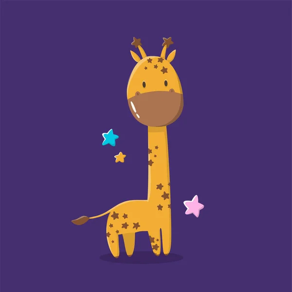Cartoon Cute Animals Baby Card Invitation Giraffe Space Cosmos Design — Vetor de Stock