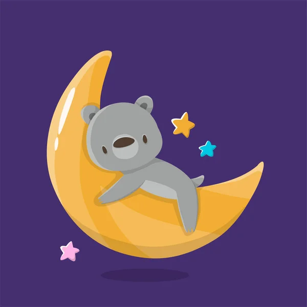 Cartoon Cute Animals Baby Card Koala Moon Space Cosmos Design —  Vetores de Stock