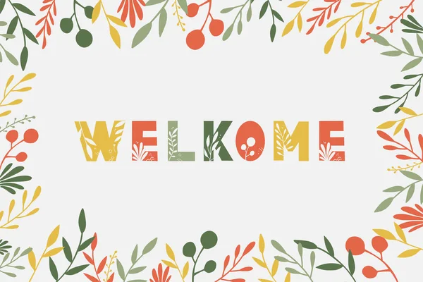 Welcome Letter Floral Letters Vector Illustration Greeting Card — Vetor de Stock