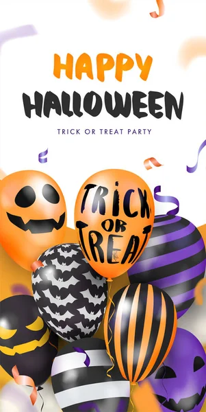 Template Banner Balloons Faces Happy Halloween Vector Illustration — Stockvektor