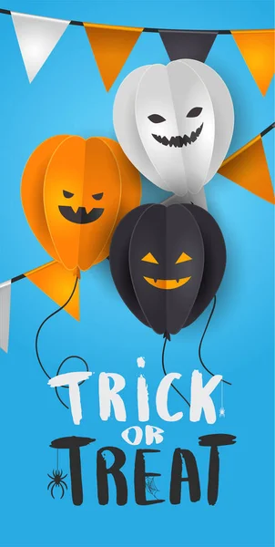 Happy Halloween Banner Design Vorlage Mit Papier Ballon Kürbisse Emojis — Stockvektor