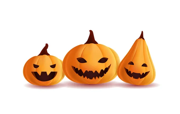 Design Realistic Pumpkins Halloween Faces Design Template Banner Flyer — 스톡 벡터