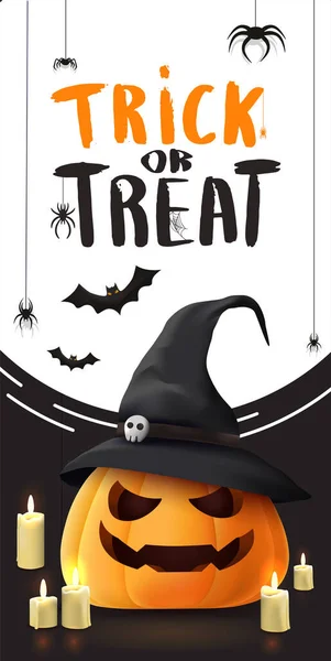 Fröhliches Halloween Banner Mit Illustration Realistischer Kürbisse Mit Gesichtern Und — Stockvektor