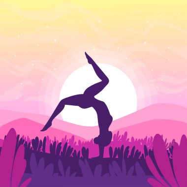 Yoga meditation, sports, gymnastics, fitness relaxation. Vector illustration of yoga poses in nature. 10 EPS