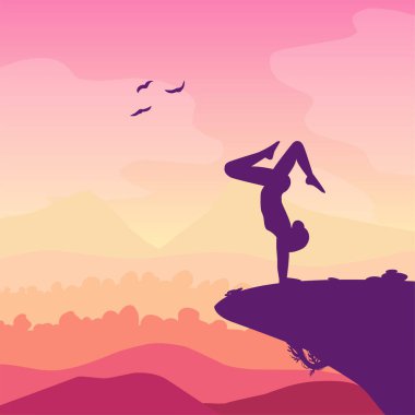 Yoga meditation, sports, gymnastics, fitness relaxation. Vector illustration of yoga poses in nature. 10 EPS