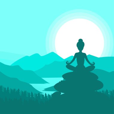 Yoga meditation, sports, gymnastics, fitness relaxation. Vector illustration of yoga poses in nature. 10 EPS