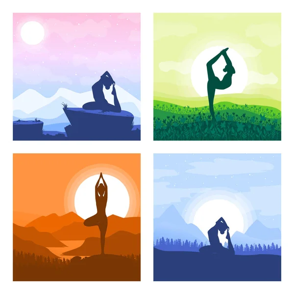 Collection Yoga Meditation Sports Gymnastics Fitness Relaxation Vector Illustration Yoga — Stockvektor