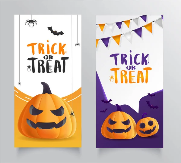 Collection Happy Halloween Banner Illustration Realistic Pumpkins Faces Modern Design — Vector de stock