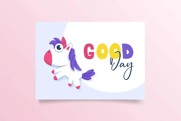 Greeting Card Cartoon Bright Unicorn Positive Quote Print Design Poster — Vector de stock