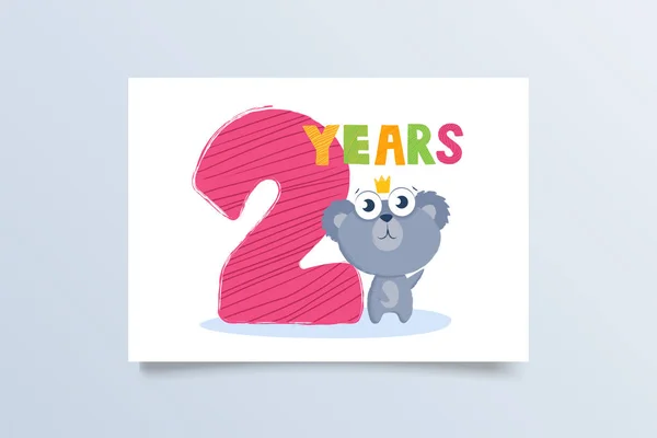 Template Postcard Three Years Koala Greeting Card Birthday Holiday Print — Vector de stock