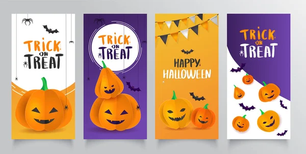 Collection Template Flyer Paper Pumpkins Halloween Faces Banner Brochure — 스톡 벡터