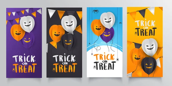 Collection Happy Halloween Banner Design Template Paper Balloon Pumpkins Emojis — Vector de stock