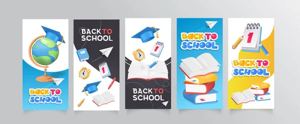 Collection Back School Banner School Supplies Background Vector Illustration Stationery — Wektor stockowy