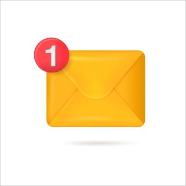 yellow 3d envelope. New notice Read the online message. Realistic character communication. Isolated vector icon template