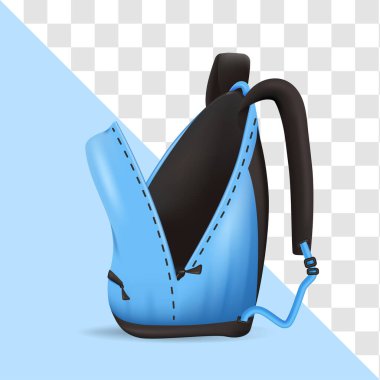 Colorful schoolbag with school supplies. 3d open backpack with zippers isolated on white background. Vector illustration. Eps 10.