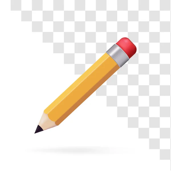 Vector Short Yellow Pencil Realistic Pencil Isolated Cartoon Rubber Eraser — Stock Vector