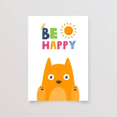 template postcard with fox and lettering for print, design, poster