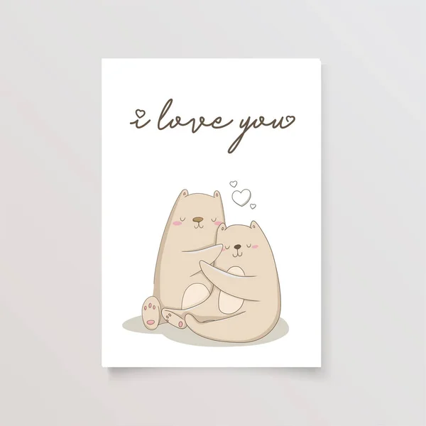 Postcard Template Hugging Bears Lettering Print Design Poster — 스톡 벡터