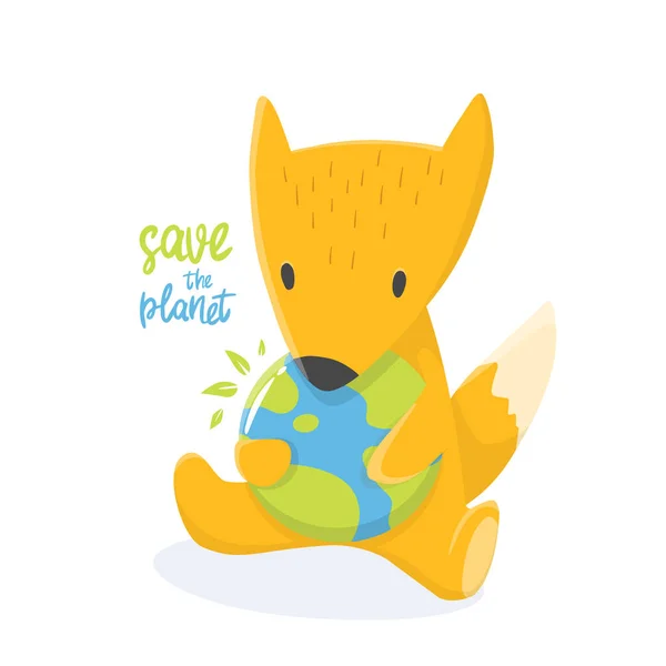 Cartoon Illustration Foxith Earth Support Ecology Planet Design Books Print — Vector de stock