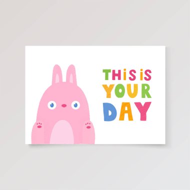 template postcard with rabbit and lettering for print, design, poster