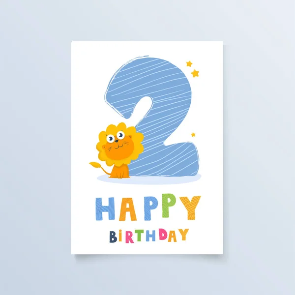 Template Postcard Two Years Leon Greeting Card Birthday Holiday Print — Image vectorielle