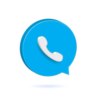Blue bubble or button with phone icon 3d vector illustration