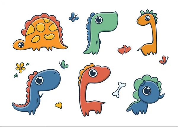 Collection Cartoon Illustration Fany Colorful Dinosaur Design Books Print Design —  Vetores de Stock
