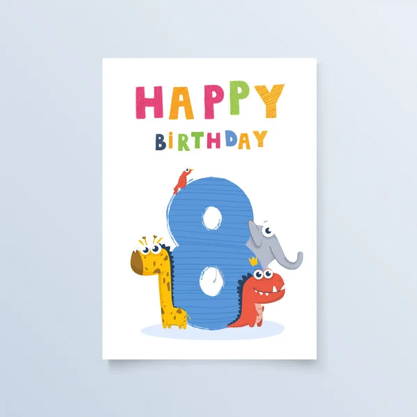 Template Postcard Eight Years Giraffe Greeting Card Birthday Holiday Print — Vector de stock