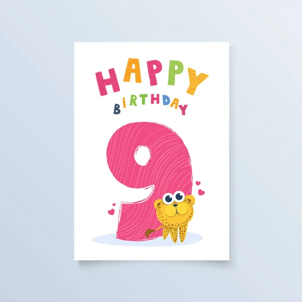 Template Postcard Nine Years Tiger Greeting Card Birthday Holiday Print — Vector de stock