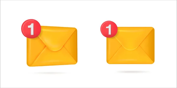 Collection of yellow 3d envelope. New notice Read the online message. Realistic character communication. Isolated vector icon template