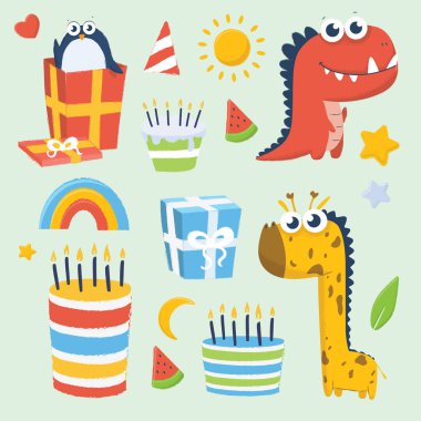 collection element for birthday. for animal greeting card design for design, books, print, design, poster, greeting card, postcard