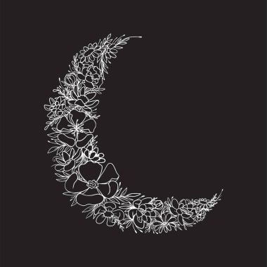Graphic illustration, Line art of flower moon, Drawings of stars for clothes. Vector illustration