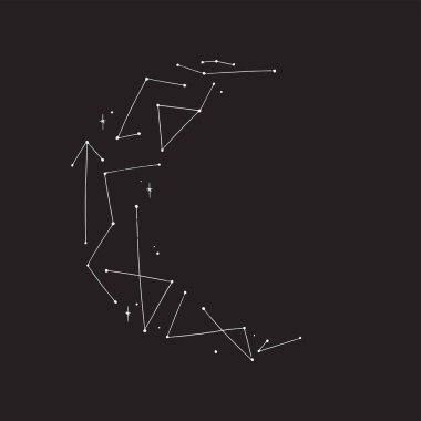 Graphic illustration, Linear art of the zodiac and the starry sky in the Moon, outline Drawings of stars for clothes. Vector illustration