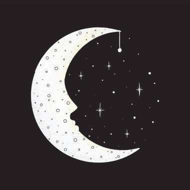 Graphic illustration, Texture art the moon in the stars sleeps Vector drawings of stars for clothes, etc. Vector illustration