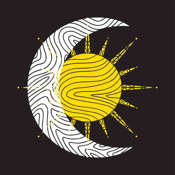 Graphic Illustration Texture Patterned Golden Sun Silver Moon Star Patterns — Vetor de Stock
