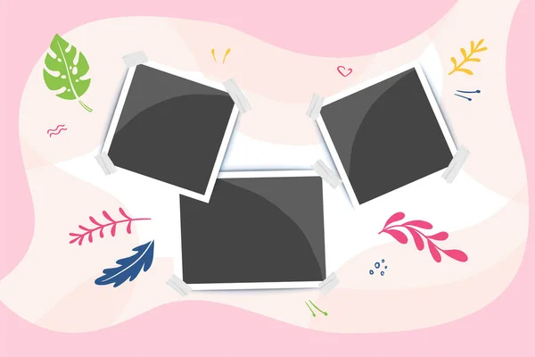 Template Polaroid Photography Background Design Pink Vector Template — ストックベクタ
