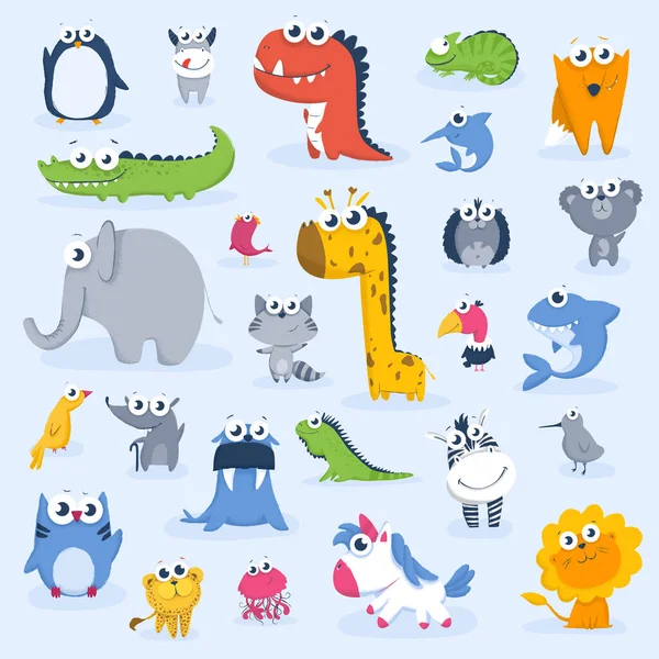 Коллекция Мультфильмов Красочный Зоопарк Милых Животных Дизайна Книги Печать Дизайн — стоковый вектор