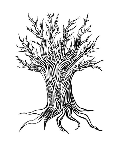 Illustration Grafiken Baum Silhouette Weiß Und Schwarz Tätowierung Hintergrund Posterdruck — Stockvektor
