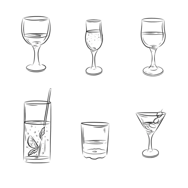 Collection Illustration Glass Hand Line Glasses Bar Menu Cafe Sketch — Stock Vector