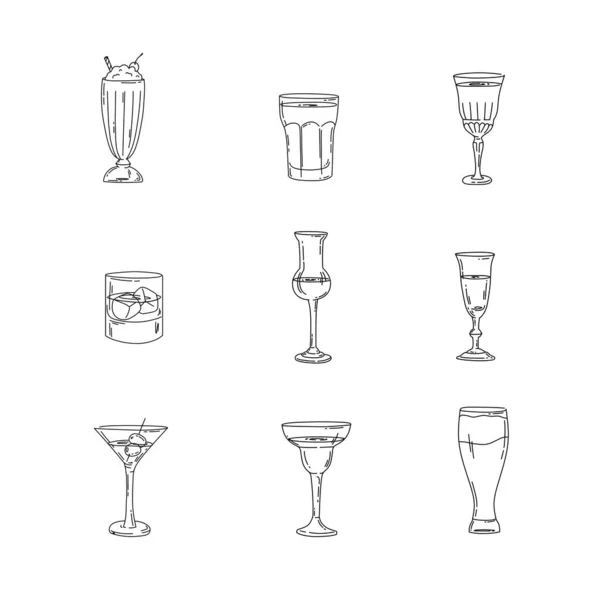 Gafas Con Nombres Iconos Línea Establecidos Ilustración Vectorial — Archivo Imágenes Vectoriales