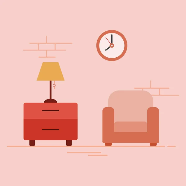 Cute Minimalist Interior Living Room Pink Tones Single Sofa Small — Stockový vektor
