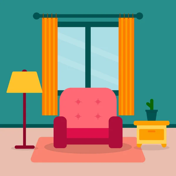 Minimalist Flat Interior Design Living Room Pink Sofa Floor Lamp — Stockový vektor