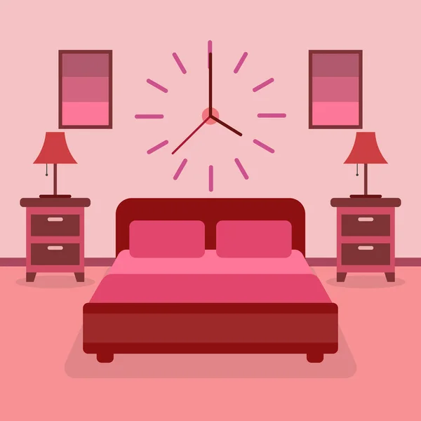 Flat Design Pink Bedroom Interior Vector Illustration — Stockový vektor