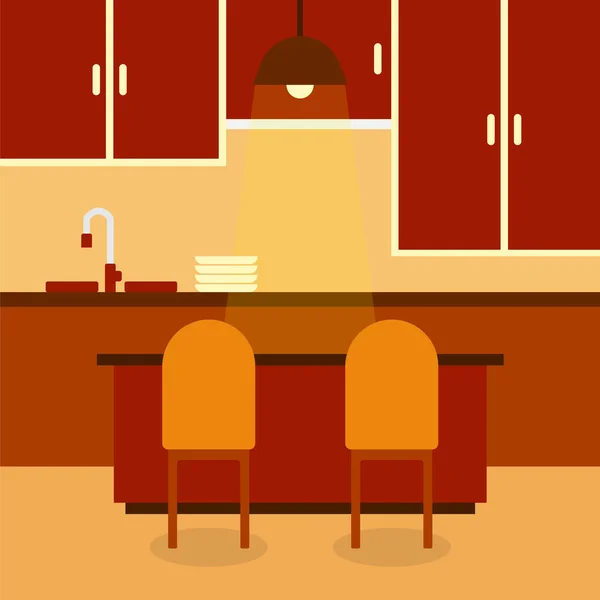 Red Orange Dining Room Interior Design Vector Illustration — Stockový vektor