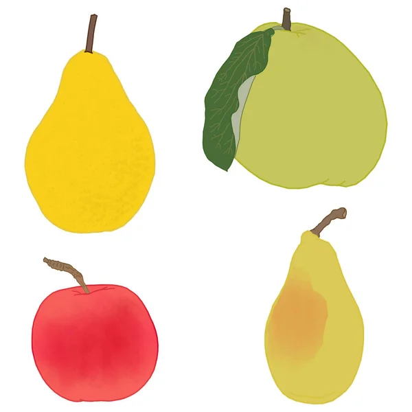 Set Fruit Icons Silhouettes Different Fruits Illustration Pears Quince Apple — Stock Photo, Image