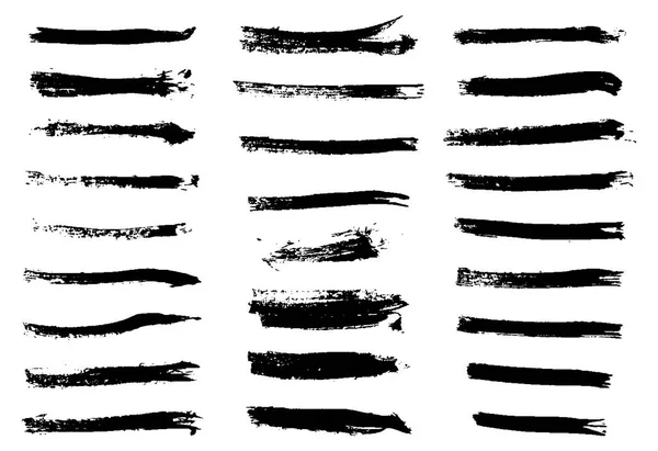 Fırça Siyah Boya Şeritleri Grunge Tasarım Elementleri Seti Vektör Illüstrasyonu — Stok Vektör