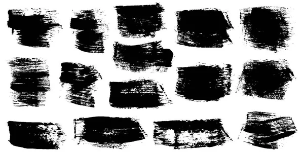 Fırça Darbeleri Siyah Boya Grunge Tasarım Elementleri Seti Dikdörtgen Kare — Stok Vektör